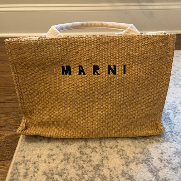 Marni Natural Color Raffia Effect Small Tote Bag - Picture 2 of 12